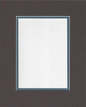 Load image into Gallery viewer, 16x20 Chocolate Brown and Slate Blue Double Picture Mat, Bevel Cut for 11x14 Picture or Photo
