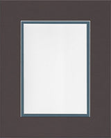 16x20 Chocolate Brown and Slate Blue Double Picture Mat, Bevel Cut for 11x14 Picture or Photo