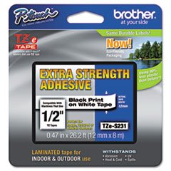 (6 Pack Value Bundle) BRTTZES231 TZe Extra-Strength Adhesive Laminated Labeling Tape, 1/2w, Black on White