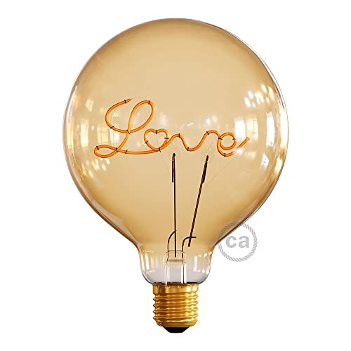 LED Curved Vintage Lamp Globe D.125 Love Down E27 5W 2000K 250lm Amber Dimmer