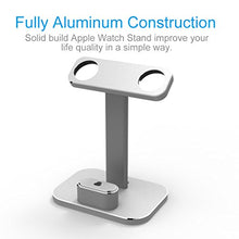 Load image into Gallery viewer, DHOUEA Compatible 2 in 1 Watch Stand Replacement for Apple Watch iWatch Charging Dock Station Stand Holder Aluminum Airpods Stand for Apple Watch Series 4 3 2 1 (38mm or 42mm) Airpods (Silver)
