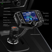 Load image into Gallery viewer, Nulaxy Bluetooth FM Transmitter, Wireless Radio Adapter Hands-Free Car Kit with 1.8 Inch Display, QC 3.0 &amp; 5V/2.4A, USB Drive &amp; SD Card Aux in &amp; Out

