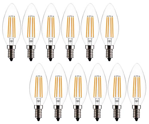 Bulbright B11 LED Candelabra Bulb, Dimmable C35 6W LED Filament Candle Bulb, E12 Base, Warm White 2700K, LED Light Bulb 50W Equivalent, 110-120VAC, 12 Pack (12 Pack)
