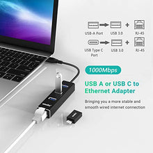 Load image into Gallery viewer, USB 3.0 Hub Ethernet with USB C Adapter, 3 Port USB 3.0 Splitter Gigabit Ethernet Hub + USB C HUB Network RJ45 1000Mbps USB Extender
