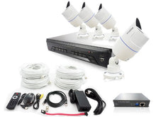 Load image into Gallery viewer, LaView LV-KNT0404B1-1TB HD IP Security System -1 x 4 Channel NVR with Surveillance HDD + 4 x 720P Bullet Camera and 4 Port Poe Switch (White)
