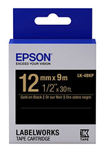 Load image into Gallery viewer, Epson LabelWorks Standard LK (Replaces LC) Tape Cartridge ~1/2&quot; Gold on Black (LK-4BKP) - for use with LabelWorks LW-300, LW-400, LW-600P and LW-700 Label Printers
