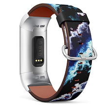 Load image into Gallery viewer, Replacement Leather Strap Printing Wristbands Compatible with Fitbit Charge 3 / Charge 3 SE - Blue Shining Clouds Marbled Pattern
