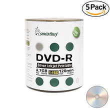 Load image into Gallery viewer, Smartbuy 500-disc 4.7gb/120min 16x DVD-R Silver Inkjet Hub Printable Blank Recordable Media Disc
