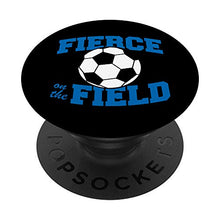Load image into Gallery viewer, Fierce on the Field Blue Soccer Player Soccer Ball Design
