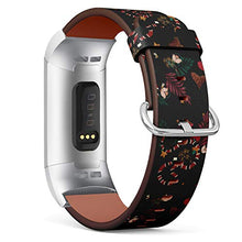 Load image into Gallery viewer, Replacement Leather Strap Printing Wristbands Compatible with Fitbit Charge 3 / Charge 3 SE - Dark Compatible with Fitbitest Pattern with Fitbit Snake, Wild Leaves,Flowers,Insect and Butterfly
