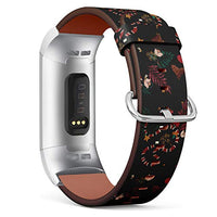 Replacement Leather Strap Printing Wristbands Compatible with Fitbit Charge 3 / Charge 3 SE - Dark Compatible with Fitbitest Pattern with Fitbit Snake, Wild Leaves,Flowers,Insect and Butterfly