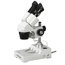 Load image into Gallery viewer, AmScope SE304-PZ Binocular Stereo Microscope, WF10x and WF20x Eyepieces, 20X/40X/80X Magnification, 2X and 4X Objectives, Tungsten Lighting, Reversible Black/White Stage Plate, Pillar Stand, 110V
