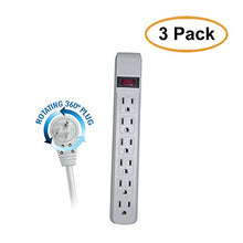 Load image into Gallery viewer, ACL 25 Feet Surge Protector, Flat Rotating Plug, 6 Outlet, Gray Horizontal Outlets, Plastic, Power Cord, 3 Pack
