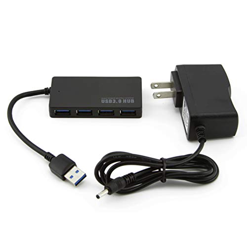 4-Port USB 3.0 Data Hub Ultra Slim Super Speed Data Transfer Rates Splitter 4 in 1 Hub with 5V/2A Power Adapter for Laptop PC Computer Flash Drive and More