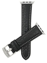 Load image into Gallery viewer, Bandini Replacement Watch Band for Apple Watch 42mm/44mm, Black, Classic Leather Buffalo Pattern, White Stitching, Stainless Steel Buckle, Fits Series 6, 5, 4, 3, 2, 1

