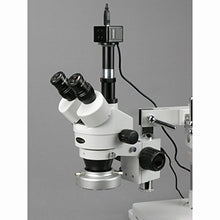 Load image into Gallery viewer, AmScope SM-4TZ-80M-5M Digital Professional Trinocular Stereo Zoom Microscope, WH10x Eyepieces, 3.5X-90X Magnification, 0.7X-4.5X Zoom Objective, 80-Bulb LED Ring Light with Rheostat, Double-Arm Boom S
