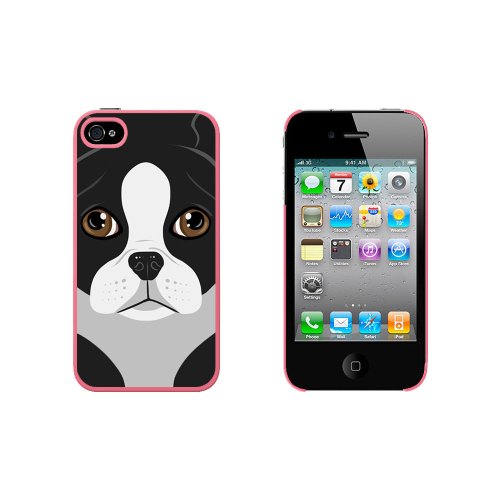 Boston Terrier Dog Pet Snap On Hard Protective Case for Apple iPhone 4 4S - Pink