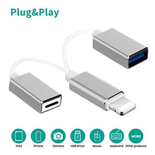 Load image into Gallery viewer, iOS OTG USB Adapter, MeloAudio 2 in 1 USB Male to Female Extension USB OTG Cable with Charging Port Compatible iOS 9.2-14, USB Flash Drive Mouse MIDI Keyboard Piano Audio Interface, Plug and Play
