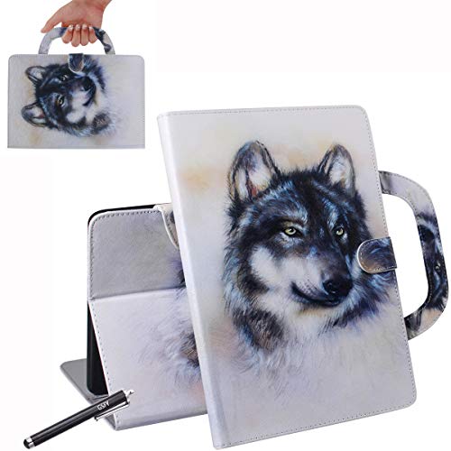 Galaxy Tab A 10.1 Case, Newshine Portable Type Premium Leather Magnetic Stand Folio Card Slots Cover for Samsung Galaxy Tab A 10.1 Inch SM-T580 T585 2016 Release Tablet, White Wolf
