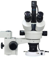 Load image into Gallery viewer, OMAX 3.5X-90X Digital Zoom Trinocular Single-Bar Boom Stand Stereo Microscope with 54 LED Ring Light and USB Digital Camera
