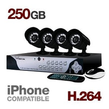 Load image into Gallery viewer, Night Owl Lion-4250 Web Ready 4 Channel H.264 Security Kit with 250GB HD, 4 Night Vision Cameras, and 3G Mobile Phone View including iPhone
