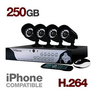 Night Owl Lion-4250 Web Ready 4 Channel H.264 Security Kit with 250GB HD, 4 Night Vision Cameras, and 3G Mobile Phone View including iPhone