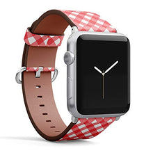 Load image into Gallery viewer, Compatible with Big Apple Watch 42mm, 44mm, 45mm (All Series) Leather Watch Wrist Band Strap Bracelet with Adapters (Diagonal Red White Gingham)
