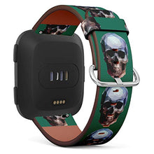 Load image into Gallery viewer, Replacement Leather Strap Printing Wristbands Compatible with Fitbit Versa - Geometric Skull on Teal Background
