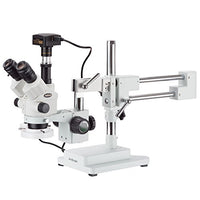 AmScope 7X-45X Simul-Focal Stereo Zoom Microscope on Boom Stand with a Fluorescent Light and 18MP USB3 Camera