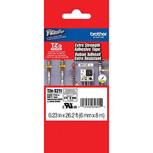 Load image into Gallery viewer, Brother Genuine P-touch TZE-S211 Tape, 1/4&quot; (0.23&quot;) Wide Extra-Strength Adhesive Laminated Tape, Black on White, Laminated for Indoor or Outdoor Use, Water-Resistant,0.23&quot; x 26.2&#39; (6mm x 8M), TZE-S211

