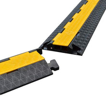 Load image into Gallery viewer, UNIMAT 2 Channel Rubber Cable Protector Ramp -Traffic Speed Bump -Heavy Duty Cable Protector - Cover Protector for Cable Management with a Flip Open Tray Cover (1 Pack 2 Channel)
