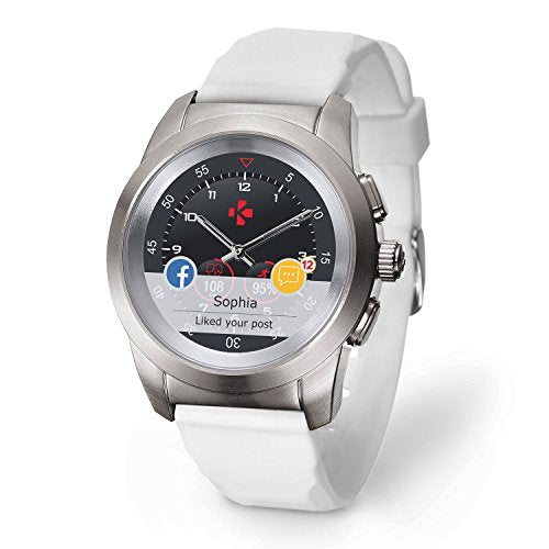MyKronoz ZeTime Petite Original Hybrid Smartwatch 39mm with Mechanical Hands Over a Color Touch Screen, Swiss Design, iOS and Android  Brushed Silver/White Silicon Flat