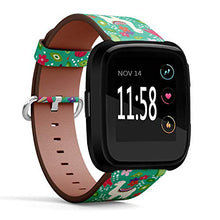 Load image into Gallery viewer, Replacement Leather Strap Printing Wristbands Compatible with Fitbit Versa - Llama Pattern with Fitbit Cactus, Ladybug on a Turquoise Background
