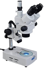 Load image into Gallery viewer, OMAX 3.5X-90X Trinocular Table Stand Stereo Microscope with Dual Illumination System and Additional 150W Cold Fiber Y-Type Gosseneck Light
