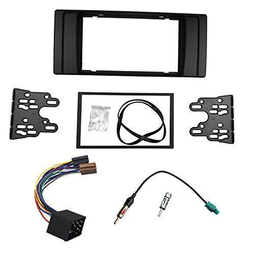 DKMUS Dash Installation Trim Kit for BMW 5 Series E39 1995-2003 X5 E53 1999-2006 Facia Double Din Radio Stereo DVD with Wiring Harness Antenna Adapter