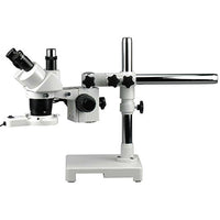 AmScope SW-3T13-FRL Trinocular Stereo Microscope, WH10x Eyepieces, 10X and 30X Magnification, 1X/3X Objective, Single-Arm Boom Stand, 8W Fluorescent Ring Light, 110V-120V