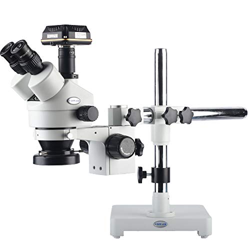 KOPPACE 10 Million Pixels,3.5X-90X,Trinocular Stereo Microscope,Single arm Bracket,Industrial Inspection Microscope,USB 3.0 Industrial Camera,144 LED Ring Light,Provide Professional Image Measurement
