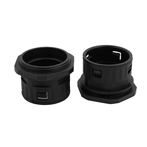 Aexit 2 Pcs Transmission 54.5mm Inner Dia. M64x2mm Thread Plastic Cable Gland Pipe Connector Joints Black