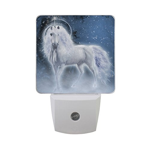 Naanle Set of 2 Fantasy White Unicorn Galaxy Forest Star Auto Sensor LED Dusk to Dawn Night Light Plug in Indoor for Adults
