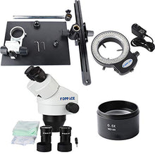 Load image into Gallery viewer, KOPPACE 3.5X-45X,Binocular Stereo Zoom Microscope,WF10X Eyepieces,144 LED Ring Light,Includes 0.5X Barlow Lens,Mobile Phone Repair Microscope
