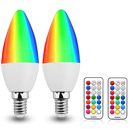 RGB E12 Light Bulb Candelabra LED Bulbs Dimmable 3W RGBW E12 Color Changing Bulb Candle Base E12 Colored Light Bulb RGB+Warm White C35 Candelabra Edison LED Bulbs with Remote Control for Mood Lighting