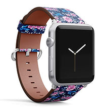Load image into Gallery viewer, S-Type iWatch Leather Strap Printing Wristbands for Apple Watch 4/3/2/1 Sport Series (42mm) - Floral Pattern with Blue and Pink Flowers and Hummingbirds
