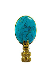 Load image into Gallery viewer, Light Lapis Oval Lamp Finial with Polished Brass Base 2.5&quot;h
