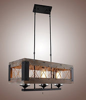 Decomust Island Rectangular Pendant Lighting Chandeliers Kitchen Wood Lighting Hanging,Ceiling Light Fixture Vintage Rustic Oil Black (24 Inches (3 Lights))