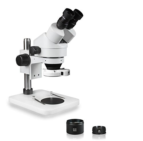 Parco Scientific PA-1EZ-IFR07 Binocular Zoom Stereo Microscope, 10x WF Eyepiece, 0.7X4.5X Zoom, 3.5X90x Magnification, 0.5X & 2X Auxiliary Lens, Pillar Stand, 144-LED Ring Light with Control