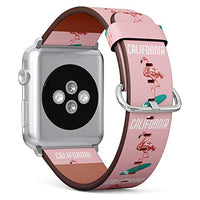S-Type iWatch Leather Strap Printing Wristbands for Apple Watch 4/3/2/1 Sport Series (38mm) - Pink Flamingo California Summer Surfing