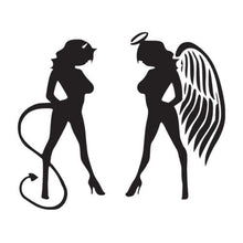 Load image into Gallery viewer, Devil Angel Girls Ladies Vinyl Decal Window Sticker Car Graphic Sexy Silhouette, Die cut vinyl decal for windows, cars, trucks, tool boxes, laptops, MacBook - virtually any hard, smooth surface
