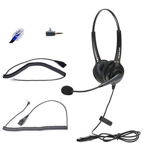 OvisLink Noise Canceling Headset Compatible with Polycom Allworx IP Phones | Dual Ear Call Center Headset with 2 Quick Disconnect Cord | Flexible Microphone Boom | HD Voice Quality | Comfortable