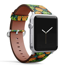 Load image into Gallery viewer, Compatible with Small Apple Watch 38mm, 40mm, 41mm (All Series) Leather Watch Wrist Band Strap Bracelet with Adapters (Pineapples Ripe Tropical Palm Branches)
