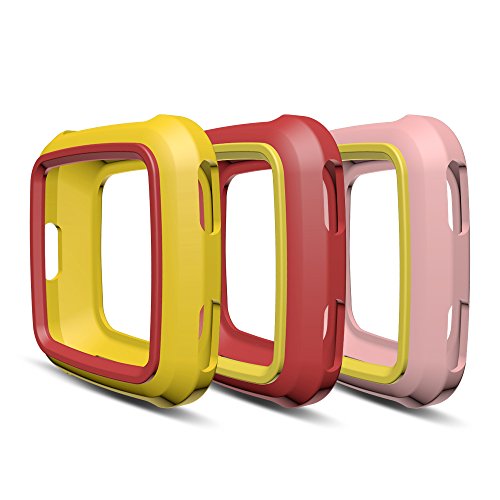 AWINNER Colorful Case for Fitbit Versa,Shock-Proof and Shatter-Resistant Protective Silicone Case for Fitbit Versa Smartwatch (Pink,Red,Yellow)